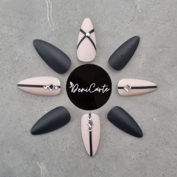 Искусственные ногти Миндаль Черный телесный Цирконий Миндаль с клеем 24 шт.