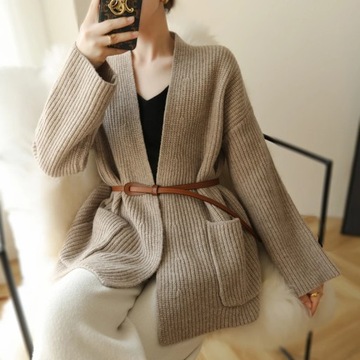 New Cashmere Sweater Pure Wool Thick Cardigan Wom