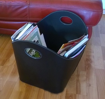 БОЛЬШАЯ ЭЛЕГАНТНАЯ КОЖАНАЯ КОРЗИНА для ГАЗЕТ (газетницы) или дров.