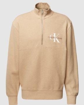 Calvin Klein Jeans Sweter z dzianiny z detalami z logo -beżowy melanż r. XL
