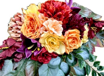 JESIENNY KOMPLET Wiązanka + BUKIET Stroik Sztuczne KWIATY na Cmentarz Grób