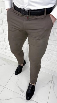 Brazowe eleganckie spodnie meskie slim fit Stylovy D-1100Z 33