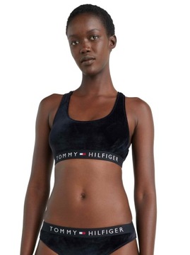 Biustonosz czarny sportowy Tommy Hilfiger UNLINED BRALETTE VELOUR r. L