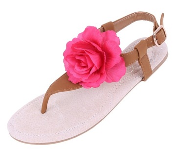Brązowe sandały z różowym kwiatem 36 EU