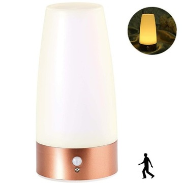 LAMPA NOCNA LED STOŁOWA NA BATERIE CIEPŁEJ BARWIE BIELI Z CZUJNIKIEM RUCHU