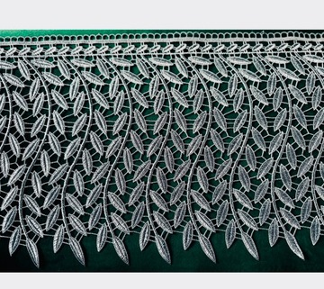 GIPIURA LIŚĆ HAFT DEKOR WZÓR OBRUS SZARA KORONKA FIRANA ORNAMENT 30 cm