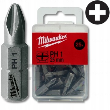 Bit PH1 Philips MILWAUKEE 25mm Trwały i Wytrzymały W opakowaniu 25 sztuk
