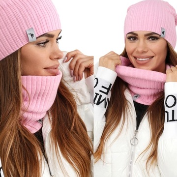CZAPKA SMERFETKA BEANIE LEKKA PUDROWY RÓŻ 2427
