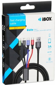 Кабель Multi 4in1 USB C x2 PD + MicroUSB + Lightning Iphone 3A Плетеный кабель