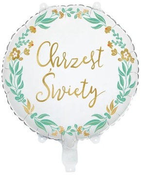 PARTY DECO - Balon foliowy - Chrzest Święty - okrągły biały - 45 cm