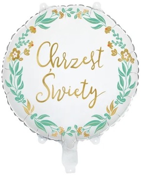 PARTY DECO - Balon foliowy - Chrzest Święty - okrągły biały - 45 cm