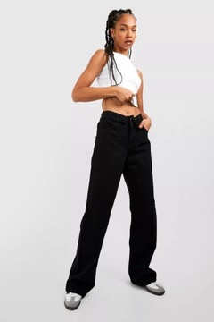 BOOHOO TALL DAMSKIE JEANSY WIDE LEG Z WYSOKIM STANEM CZARNE L 40