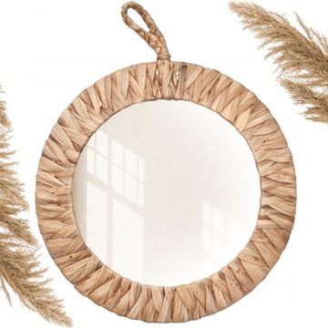 OKRĄGŁE LUSTRO BOHO RATANOWE ŚCIENNE 35cm NATURA