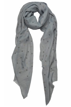 ЖЕНСКИЙ ТОНКИЙ СЕРЫЙ ШАРФ С МАЛЕНЬКИМИ СЕРДЕЧКАМИ