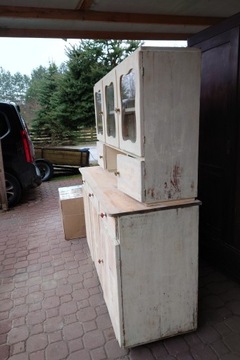 Антикварный деревянный кухонный сервант, старый ПРЛ, дизайн арт-деко