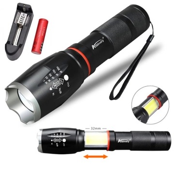 Latarka Ręczna Uniwersalna Taktyczna LED T6 + COB