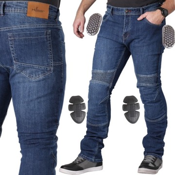 JEANSY MOTOCYKLOWE spodnie HUSAR FALCON ochraniacze SAS TEC biodra KEVLAR