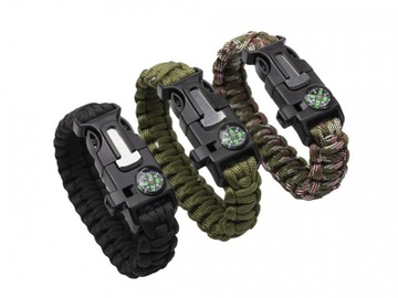 Turystyczna bransoletka Survivalowa 5w1 Paracord Krzesiwo Kompas BR-003