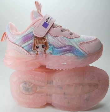 РОЗОВЫЕ КРОССОВКИ, AIR, ДЕТСКАЯ обувь для девочек, СВЕТЯЩИЕСЯ, липучка, размер 26