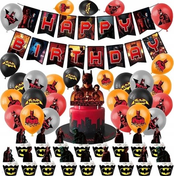 BATMAN ZESTAW DEKORACJI URODZINOWYCH PREMIUM BALONY BANER TOPPER