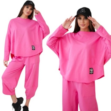 Komplet bawełniany bluza plus spodnie oversize Moda Włoska