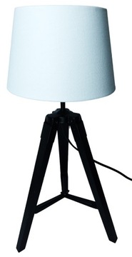 LAMPA LAMPKA NOCNA STOŁOŁOWA BIURKOWA TRÓJNÓG CZARNA DREWNIANA ABAŻUR BIAŁY