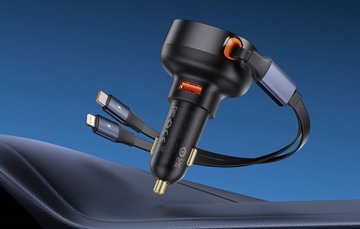 Автомобильное зарядное устройство USB BASEUS Enjoyment Pro 60 Вт + втягивающийся кабель 2-в-1 (тип
