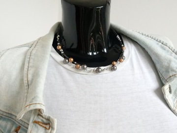 Y2k винтажное жемчужное колье, колье, металлический медный жемчуг на нитке в стиле бохо