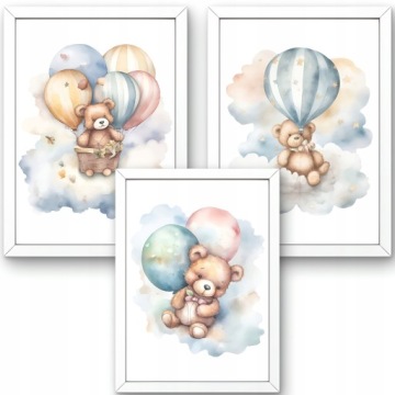 КАРТИНЫ ДЛЯ ДЕТСКИХ КОМНАТ ПОСТЕРЫ A3 ЖИВОТНЫЕ ПЛЮШЕВЫЕ МИШКИ НАБОР ПОСТЕРОВ