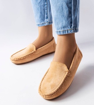 ZAMSZOWE BEŻOWE MOKASYNY PROFILOWANA WKŁADKA 37