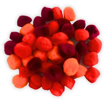 POMPONY KOLOROWE CZERWONE POMPONIKI 45 SZT 1,5CM