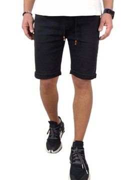 czarne SPODENKI męskie JEANSOWE szorty krótkie spodnie PAS z GUMKĄ 255, XXL