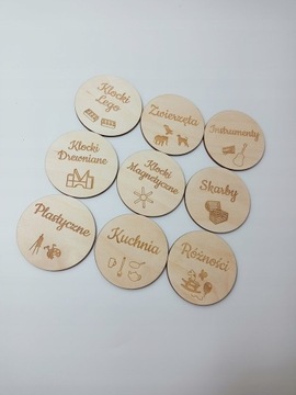 DREWNIANE ETYKIETY PLAKIETKI NA PUDEŁKA ZABAWKI IKEA TROFAST Grawerowane