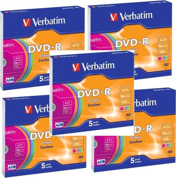 Płyta Verbatim DVD-R 4,7 GB AZO Kolorowe 25 sztuk w pudełkach