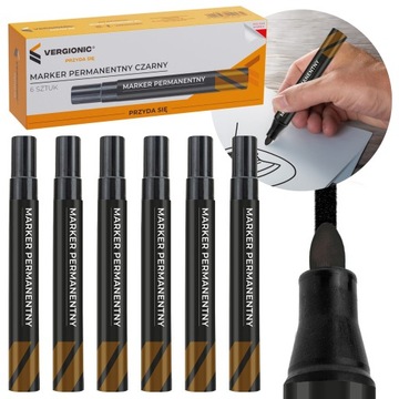 Marker Permanentny Wodoodporny Czarny 6 szt Zestaw