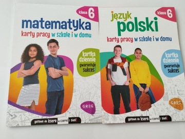 2x KARTY PRACY Matematyka Język Polski klasa 6. Nauka w domu i szkole Greg