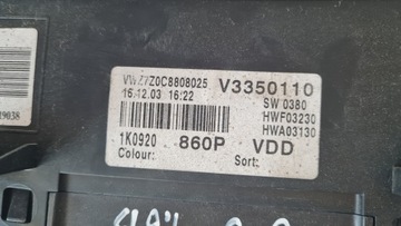 BUDÍKY PŘÍSTROJOVÁ DESKA VOLKSWAGEN GOLF V 5 1.6 B 1K0920860P EVROPA