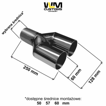 WLM Черный Y-PIPE двойной выхлопной патрубок 2x60 мм
