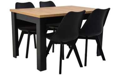 Rozkładany stół 80x140/180 czarny blat DAB CRAFT i 4 krzesła z PODUSZKĄ