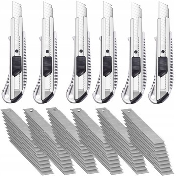6x NÓŻ DO TAPET METALOWY TAPECIAK NOŻYK Z OSTRZEM ŁAMANYM 18mm + 60 OSTRZY