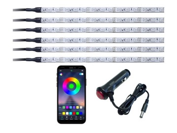 LED wnętrza kabiny auta RGB 6x30cm BLUETOOTH