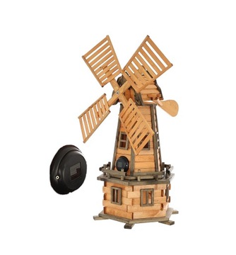 Wiatrak ogrodowy drewniany - wys 120cm Ruchome Śmigła Lampka Solarna- LED