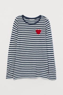 H&M MAMA Koszulka z długim rękawem do karmienia w paski serce bluzka top M