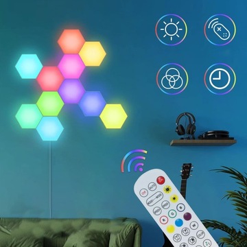 НАБОР СВЕТОДИОДНЫХ ЛАМП ЦВЕТНАЯ 6X ШЕСТИГРАННАЯ ПАНЕЛЬ WIFI SMART С ПУЛЬТОМ ДИСТАНЦИОННОГО УПРАВЛЕНИЯ