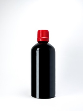 Butelka szklana 100 ml czarna z nakrętką czerwoną