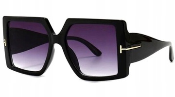 Женские большие квадратные очки с затемненными краями. Черные солнцезащитные очки.