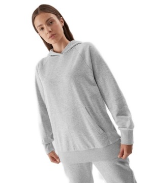 4F Bluza Dresowa Damska nierozpinana z kapturem luźna bawełniana szary XS