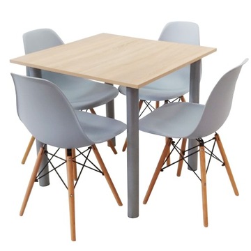 Zestaw stół Lugano 80x80 sonoma 4 krzesła Milano szare