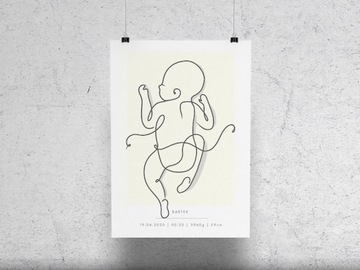 Plakat Prezent Metryczka Noworodka Żółta 30x40