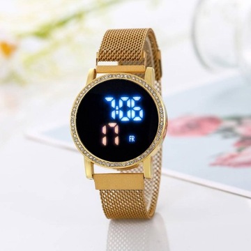 МОДНЫЕ СТИЛЬНЫЕ ЖЕНСКИЕ ЧАСЫ СВЕТОДИОДНЫЕ ЦИРКОНИЙНЫЕ СЕТОЧНЫЕ МАГНИТНЫЕ ЗАЖИМЫ КВАРЦЕВЫЕ